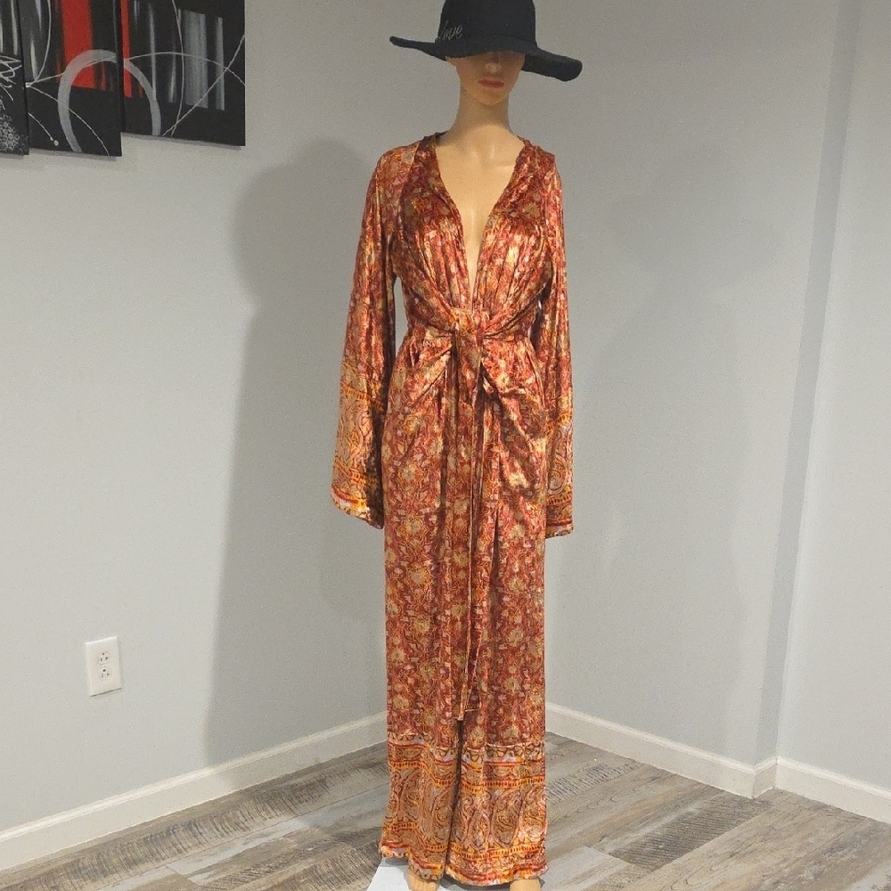 Free People Red and Orange Floral Jumpsuit